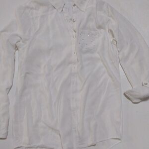 White Button-Up Shirt with Pocket Detail